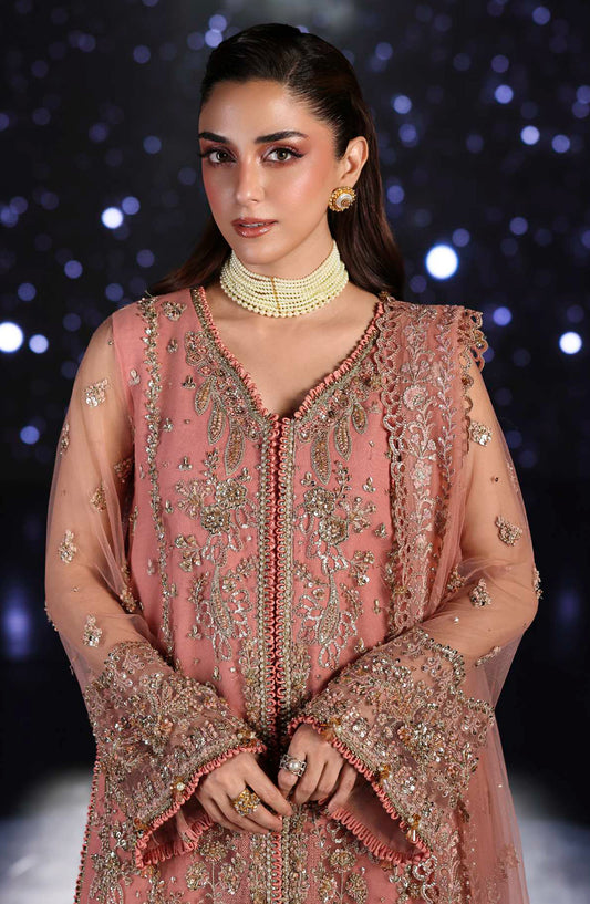 Elaf Stardom Formal Embroidered Poly Net Unstitched 3 Piece Suit - ESH-05 - EL25STR - Pink - Luxury Collection