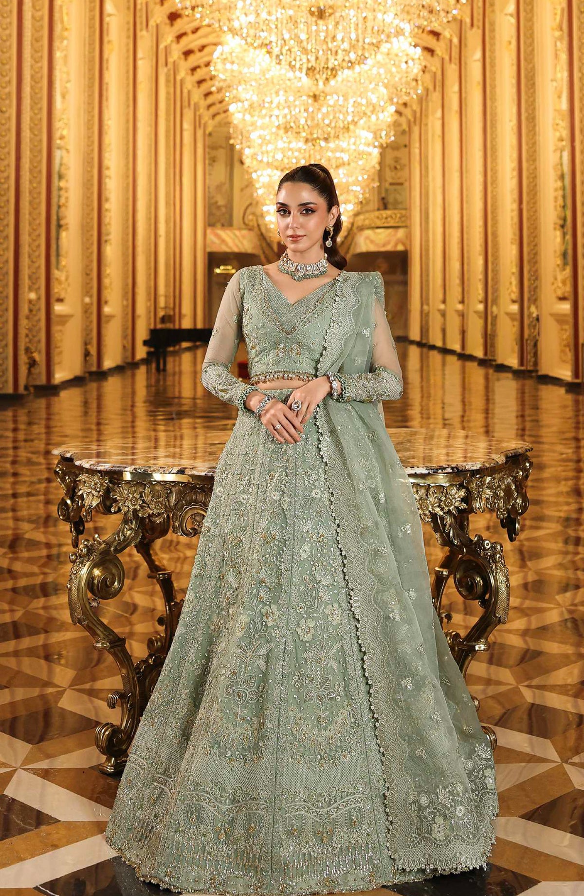 Elaf Stardom Formal Embroidered Organza Unstitched 3 Piece Suit - ESH-03 - EL25STR - Green - Luxury Collection