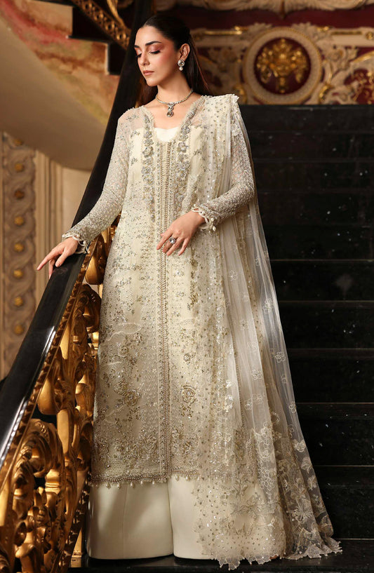 Elaf Stardom Formal Embroidered Organza Unstitched 3 Piece Suit - ESH-01 - EL25STR - Off White - Luxury Collection