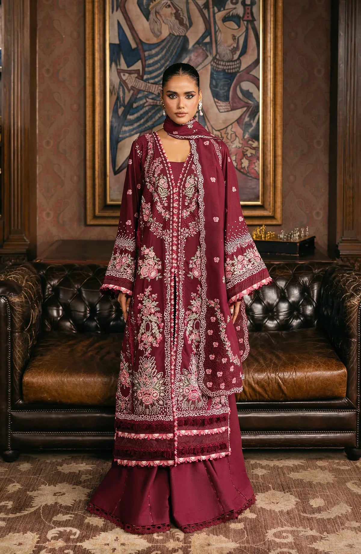 Elaf Luxury Embroidered Karandi Unstitched 3 Piece Suit - EWK-4B CRIMSONELLE - EL25WNL - Red - Winter Collection