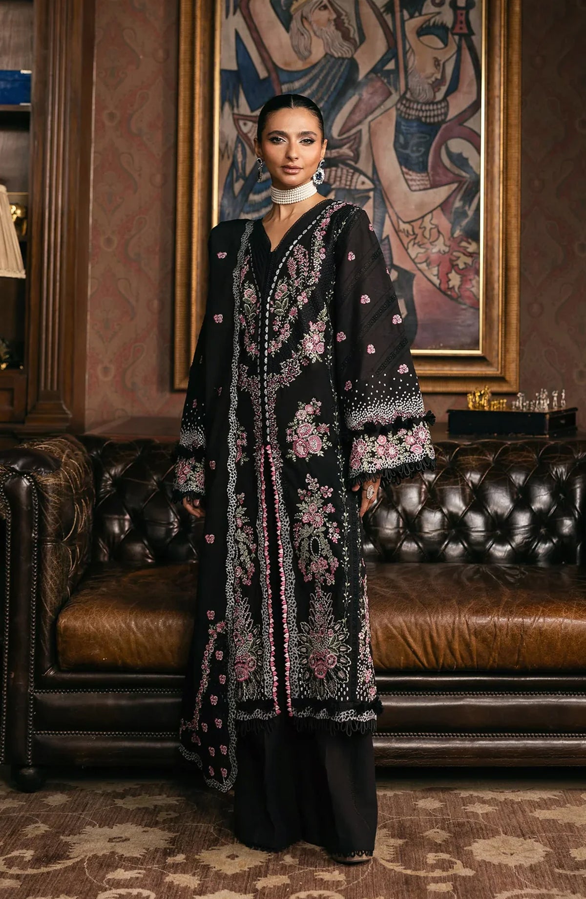 Elaf Luxury Embroidered Karandi Unstitched 3 Piece Suit - EWK-4A NIGHTBELLE - EL25WNL - Black - Winter Collection