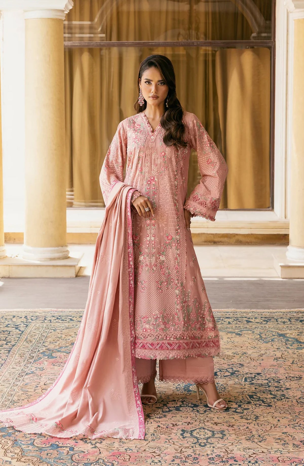 Elaf Luxury Embroidered Karandi Unstitched 3 Piece Suit - EWK-3A DUSTYROSE - EL25WNL - Pink - Winter Collection