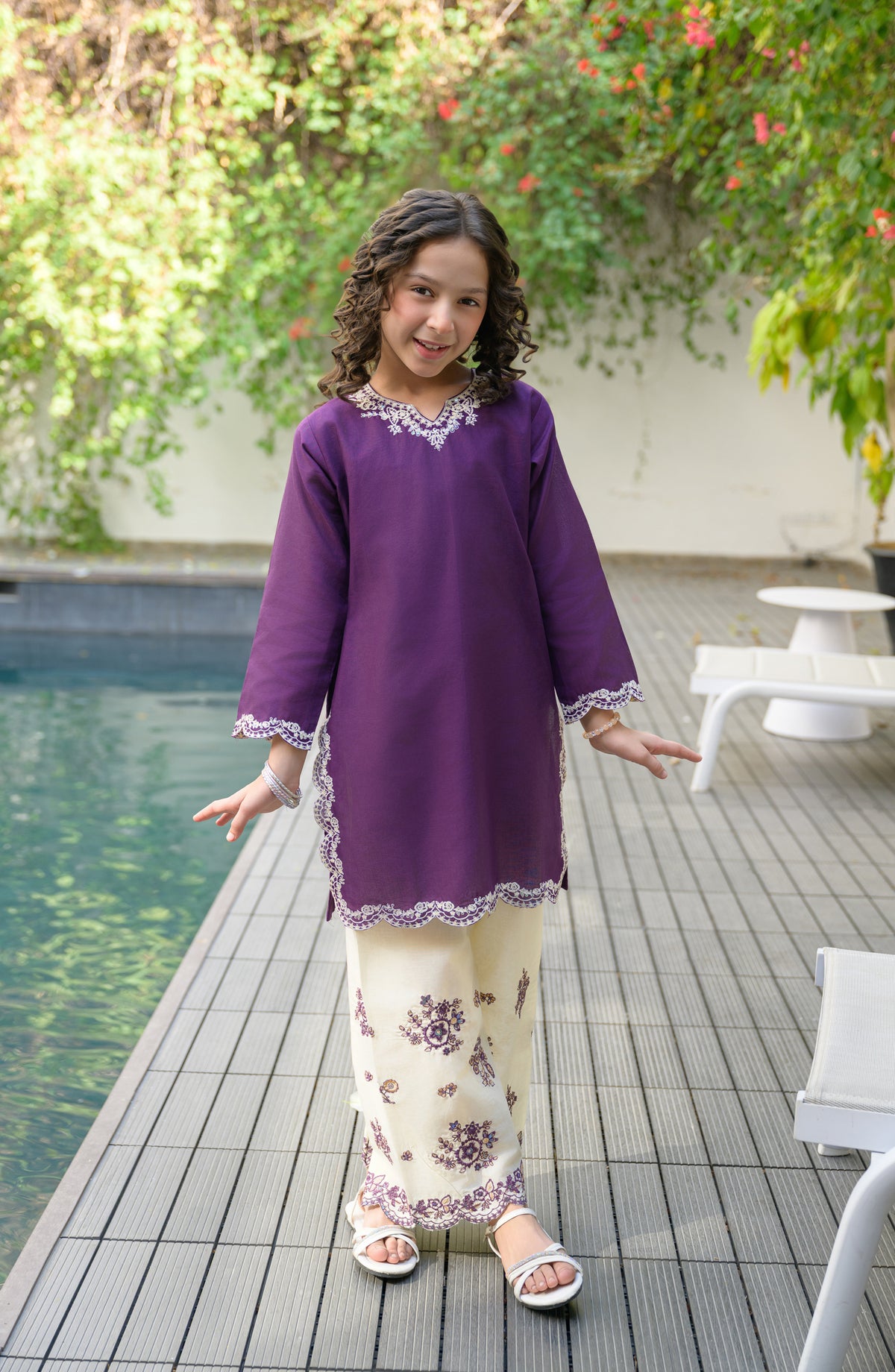 Fresh Birds Embroidered Cotton Lawn Stitched 2 Piece Suit - Elan - FBR26TW - Purple - Festive Girls Collection