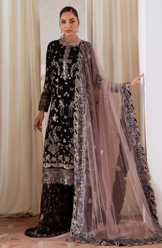 Elanora by Nureh Embroidered Chiffon Unstitched 3 Piece Suit - NEL-83 - NU25ELN - Black - Formals Collection