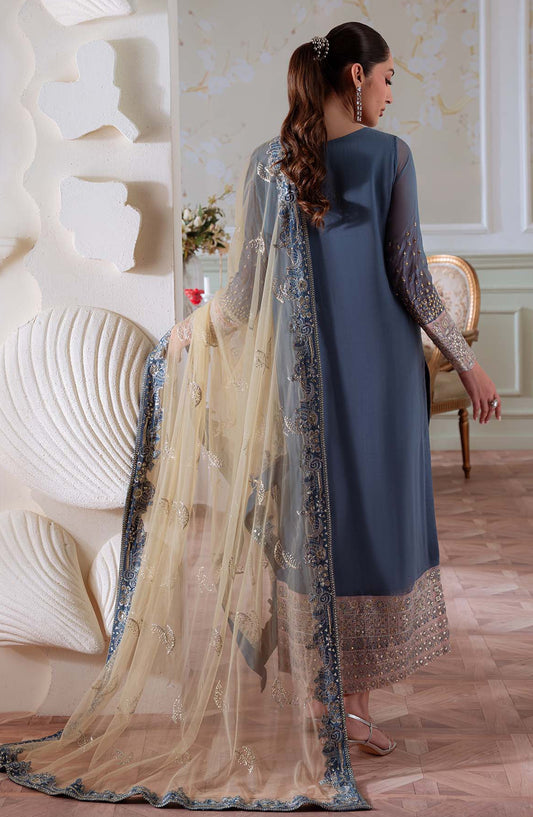 Elanora by Nureh Embroidered Chiffon Unstitched 3 Piece Suit - NEL-82 - NU25ELN - Blue - Formals Collection