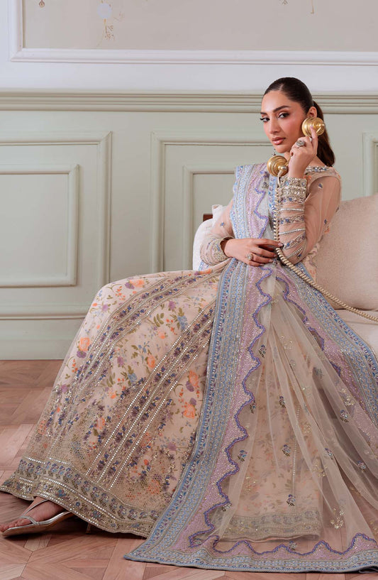 Elanora by Nureh Embroidered Net Unstitched 3 Piece Suit - NEL-80 - NU25ELN - Fawn - Formals Collection