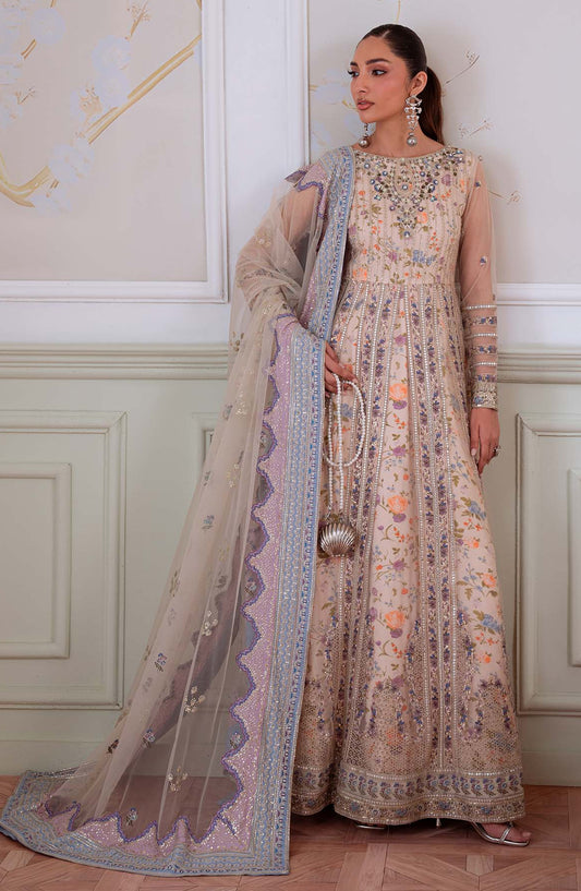 Elanora by Nureh Embroidered Net Unstitched 3 Piece Suit - NEL-80 - NU25ELN - Fawn - Formals Collection