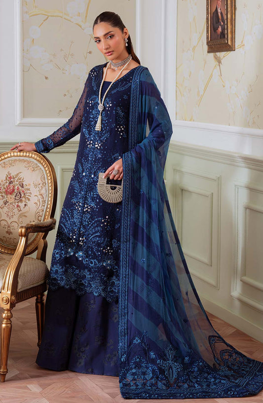 Elanora by Nureh Embroidered Chiffon Unstitched 3 Piece Suit - NEL-79 - NU25ELN - Blue - Formals Collection