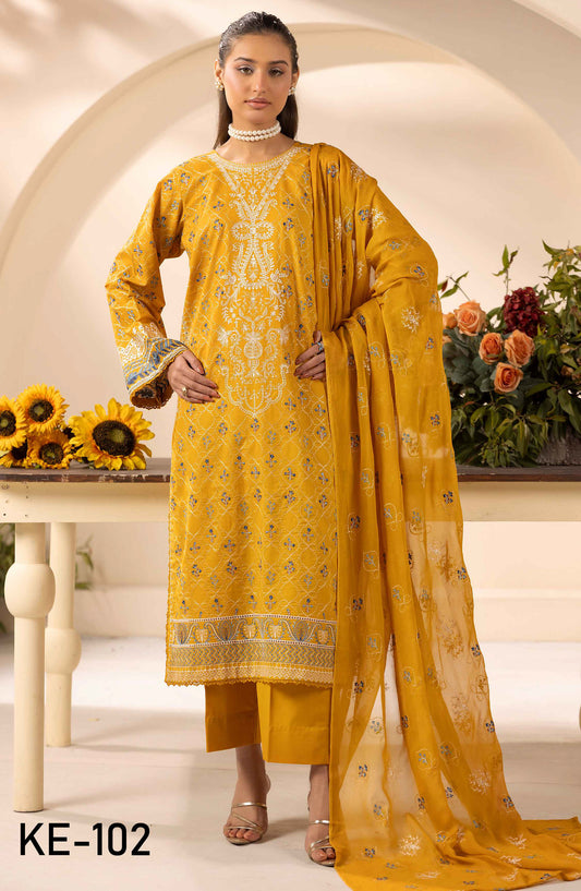 Elegance Khoobsurat by Al Karim Embroidered Lawn Unstitched 3 Piece Suit - KE-102 - AK26EGN - Mustard - Summer Collection