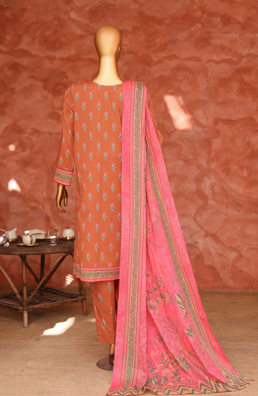 Elegant by HZ Embroidered Lawn Unstitched 3 Piece Suit - ELG-08 - HZ26EGNT - Rust - Summer Collection