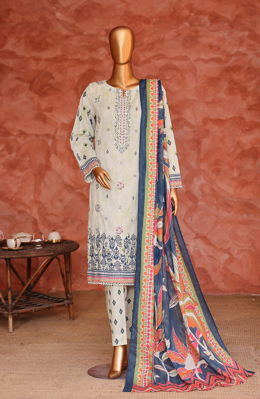 Elegant by HZ Embroidered Lawn Unstitched 3 Piece Suit - ELG-07 - HZ26EGNT - Fawn - Summer Collection