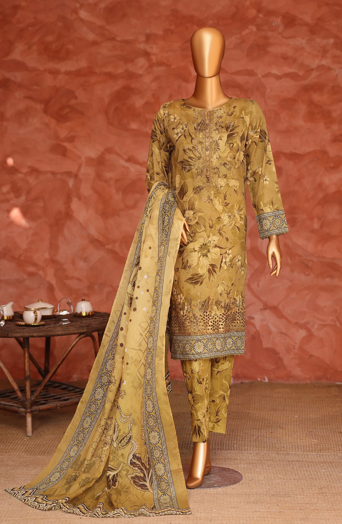 Elegant by HZ Embroidered Lawn Unstitched 3 Piece Suit - ELG-05 - HZ26EGNT - Yellow - Summer Collection