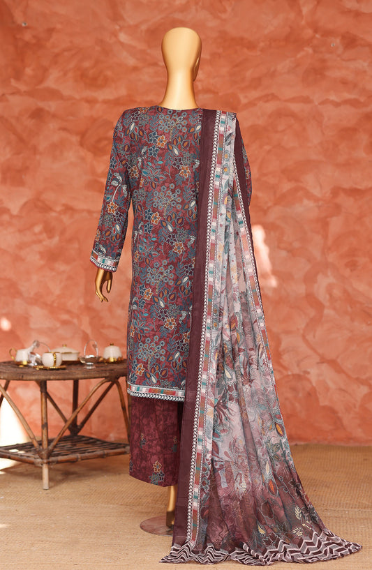 Elegant by HZ Embroidered Lawn Unstitched 3 Piece Suit - ELG-03 - HZ26EGNT - Maroon - Summer Collection