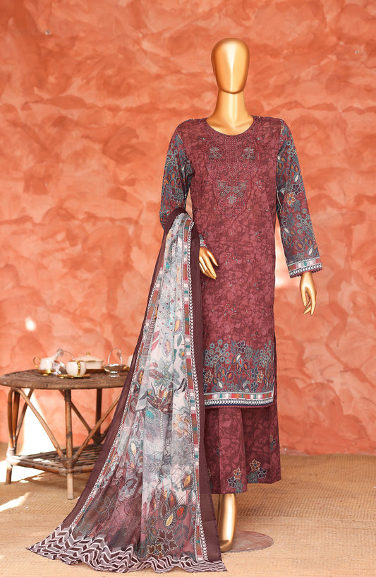 Elegant by HZ Embroidered Lawn Unstitched 3 Piece Suit - ELG-03 - HZ26EGNT - Maroon - Summer Collection