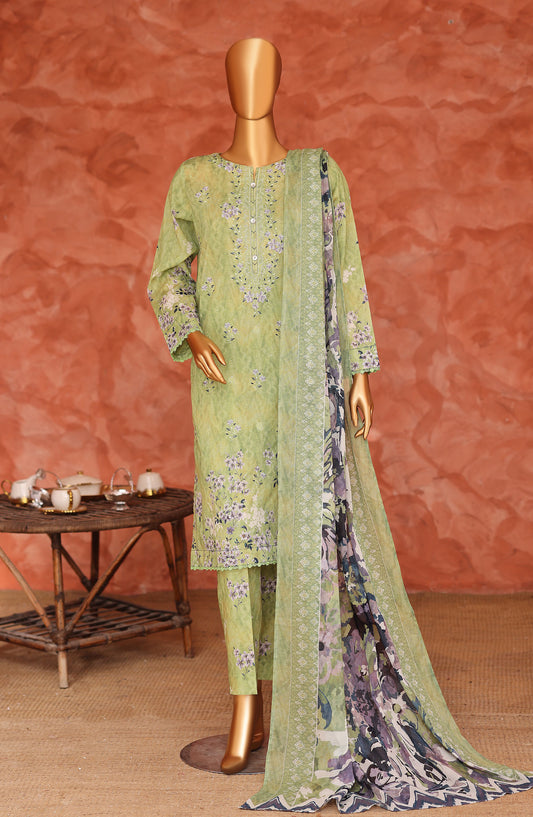 Elegant by HZ Embroidered Lawn Unstitched 3 Piece Suit - ELG-02 - HZ26EGNT - Green - Summer Collection