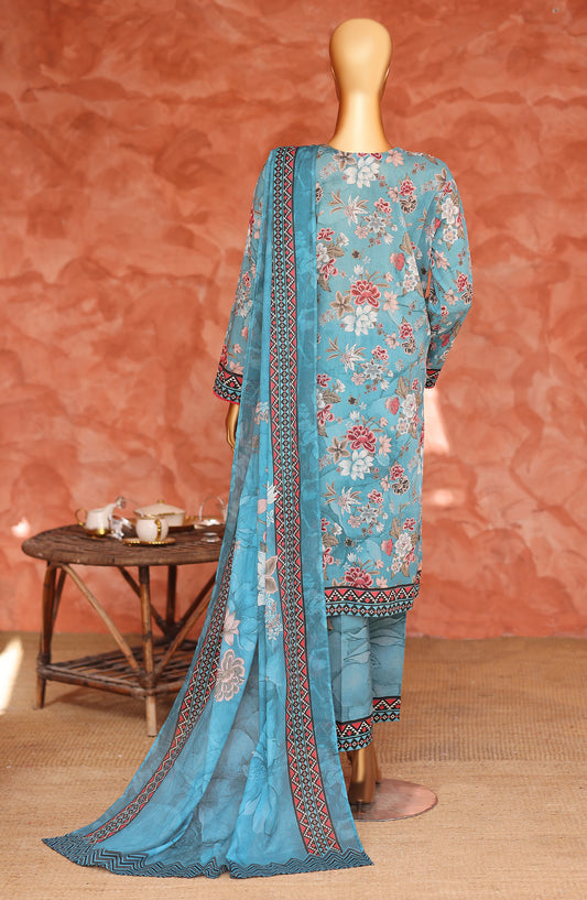 Elegant by HZ Embroidered Lawn Unstitched 3 Piece Suit - ELG-01 - HZ26EGNT - Blue - Summer Collection