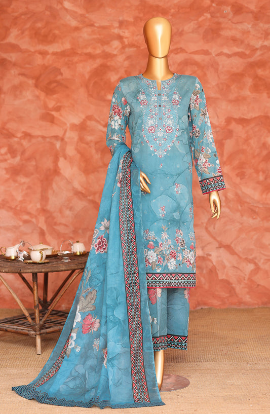 Elegant by HZ Embroidered Lawn Unstitched 3 Piece Suit - ELG-01 - HZ26EGNT - Blue - Summer Collection