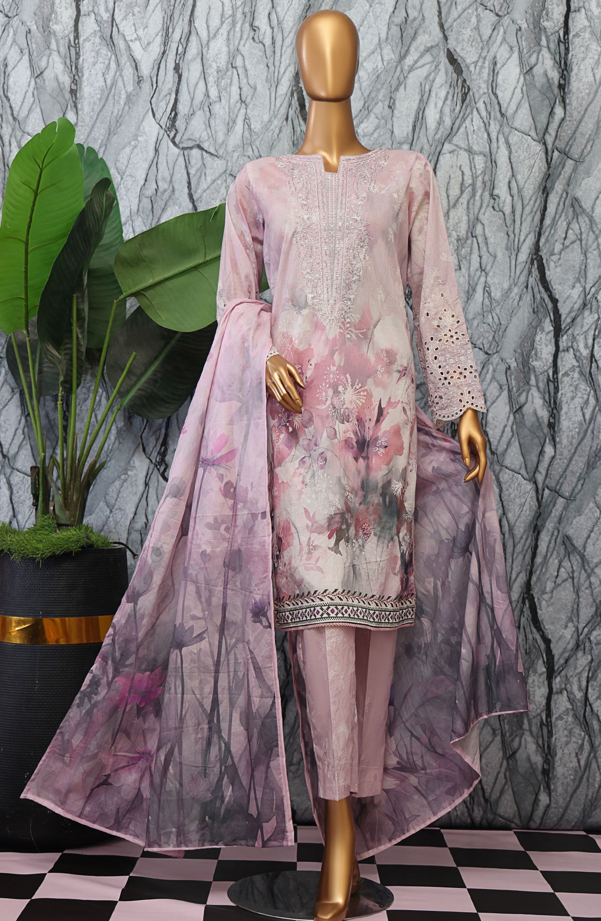 Elegant by HZ Textile Embroidered Lawn Unstitched 3 Piece Suit - EC-1043 - HZ25EGN2 - Purple - Summer Collection