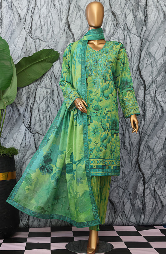 Elegant by HZ Textile Embroidered Lawn Unstitched 3 Piece Suit - EC-1049 - HZ25EGN2 - Green - Summer Collection