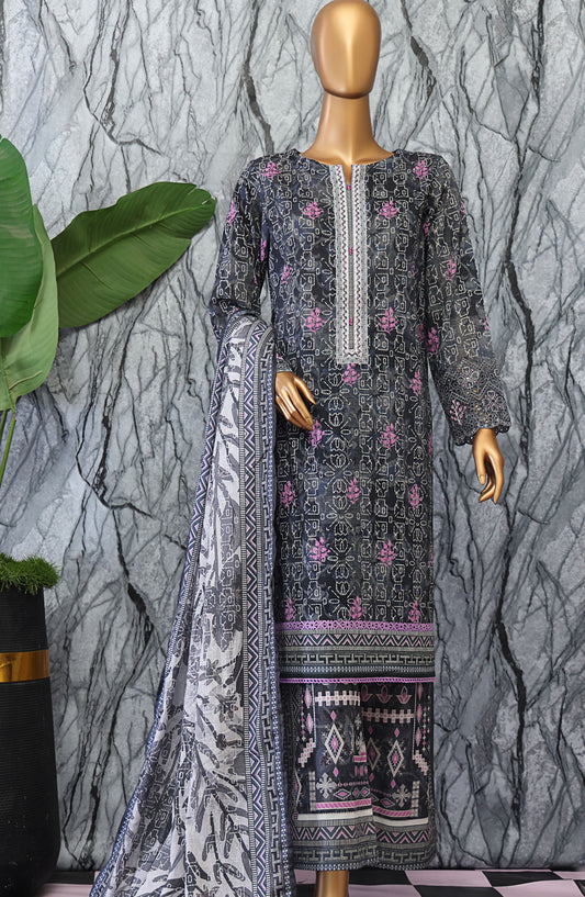 Elegant by HZ Textile Embroidered Lawn Unstitched 3 Piece Suit - EC-1047 - HZ25EGN2 - Black - Summer Collection