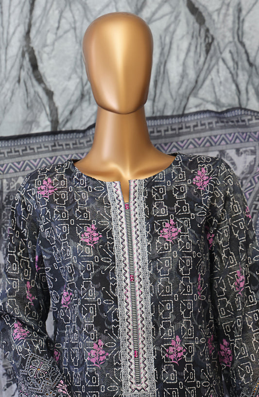 Elegant by HZ Textile Embroidered Lawn Unstitched 3 Piece Suit - EC-1047 - HZ25EGN2 - Black - Summer Collection
