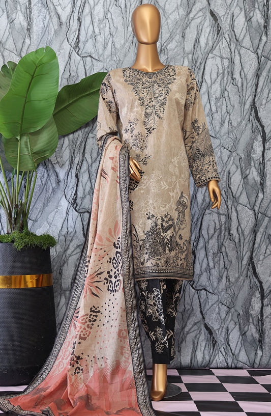 Elegant by HZ Textile Embroidered Lawn Unstitched 3 Piece Suit - EC-1044 - HZ25EGN2 - Brown - Summer Collection