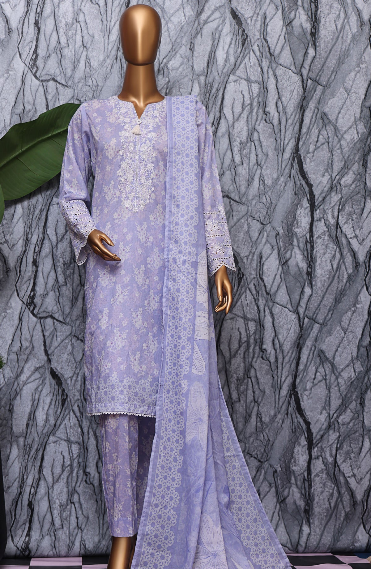 Elegant by HZ Textile Embroidered Lawn Unstitched 3 Piece Suit - EC-1046 - HZ25EGN2 - Purple - Summer Collection