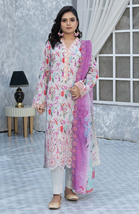 Elegant by Riaz Arts Embroidered Lawn Unstitched 3 Piece Suit - D-10 - RA26LG - Pink - Summer Collection