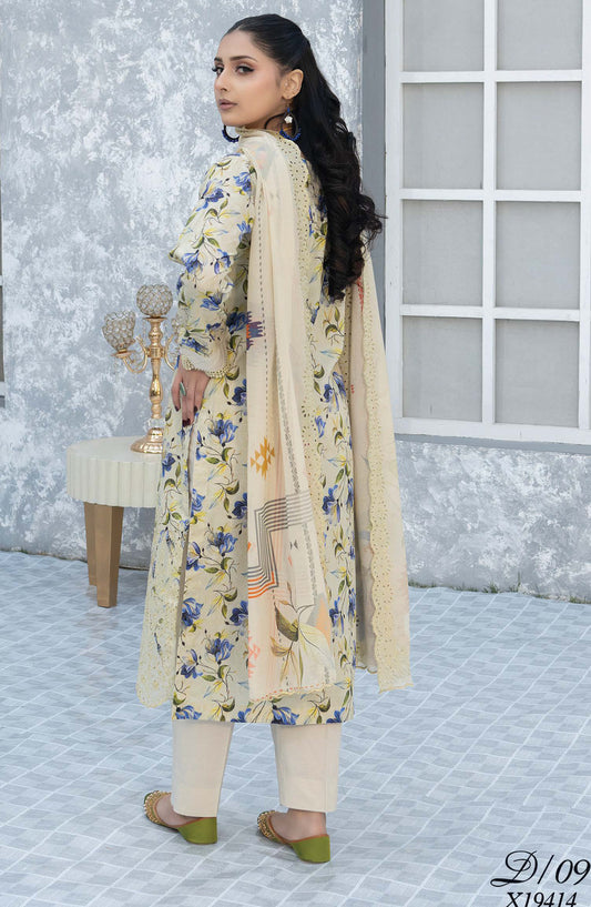 Elegant by Riaz Arts Embroidered Lawn Unstitched 3 Piece Suit - D-09 - RA26LG - Lemon - Summer Collection