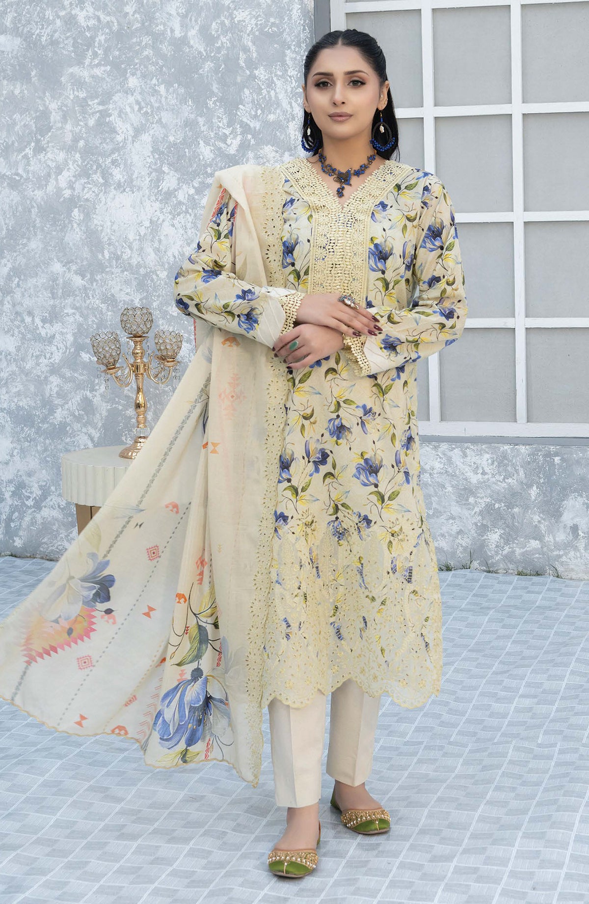 Elegant by Riaz Arts Embroidered Lawn Unstitched 3 Piece Suit - D-09 - RA26LG - Lemon - Summer Collection
