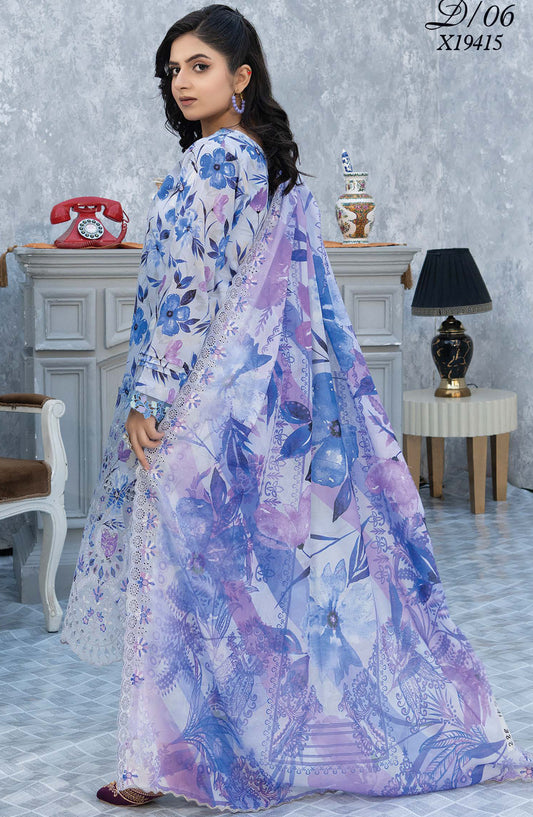 Elegant by Riaz Arts Embroidered Lawn Unstitched 3 Piece Suit - D-06 - RA26LG - Blue - Summer Collection