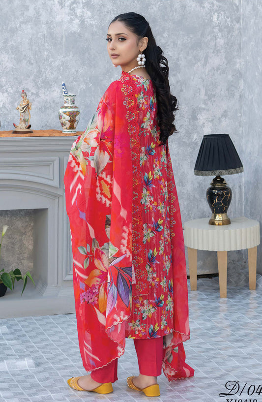 Elegant by Riaz Arts Embroidered Lawn Unstitched 3 Piece Suit - D-04 - RA26LG - Red - Summer Collection