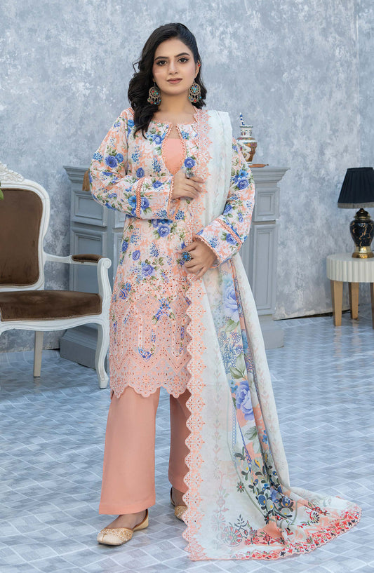 Elegant by Riaz Arts Embroidered Lawn Unstitched 3 Piece Suit - D-02 - RA26LG - Pink - Summer Collection