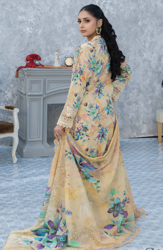 Elegant by Riaz Arts Embroidered Lawn Unstitched 3 Piece Suit - D-01 - RA26LG - Yellow - Summer Collection