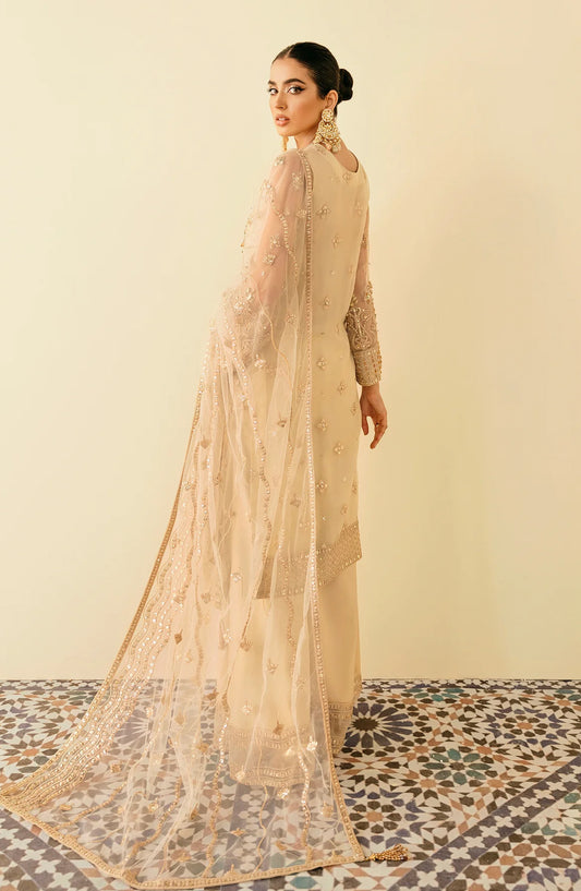 Elinor by Akbar Aslam Luxury Embroidered Organza Unstitched 3 Piece Suit - Amazona - AKA25ELN - Fawn - Festive Collection