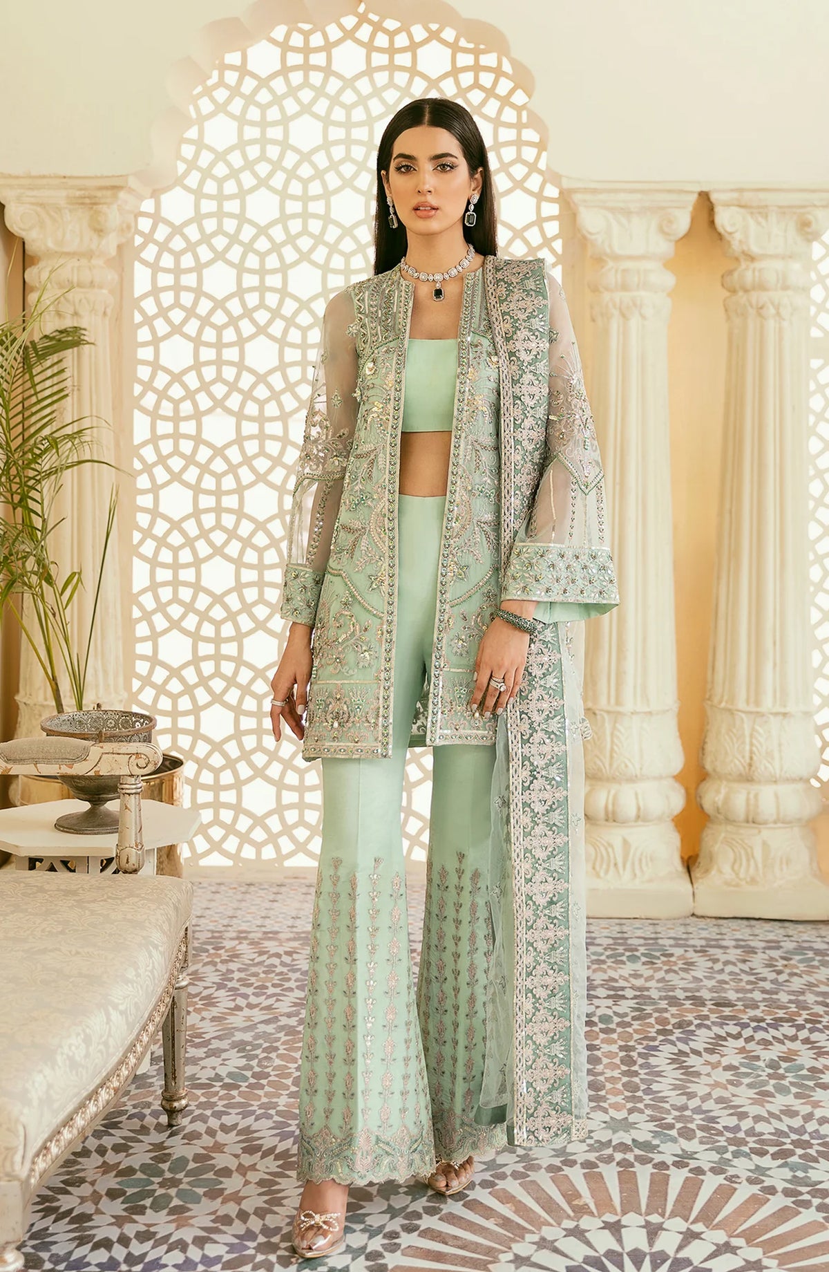 Elinor by Akbar Aslam Luxury Embroidered Organza Unstitched 3 Piece Suit - Juan - AKA25ELN - Green - Festive Collection