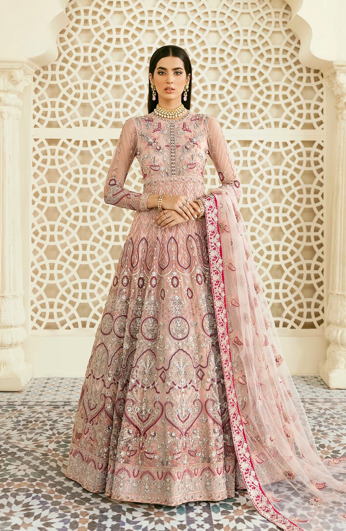 Elinor by Akbar Aslam Luxury Embroidered Net Unstitched 3 Piece Suit - Albatross - AKA25ELN - Pink - Festive Collection