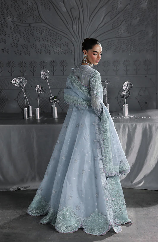 Elirah by Qalamkar Luxury Embroidered Organza Unstitched 3 Piece Suit - MF-08 SERENE AQUA - QL25ELR - Blue - Formals Collection