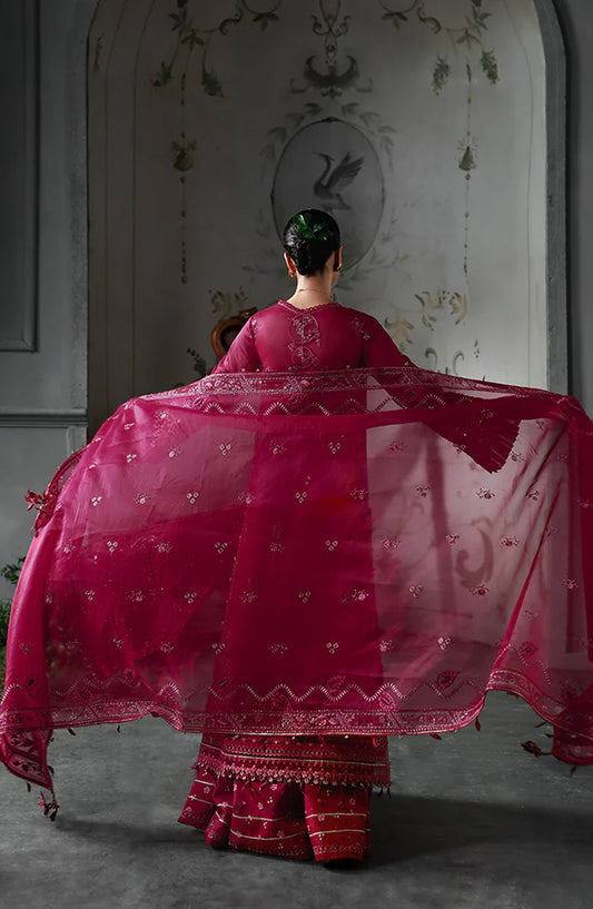 Elirah by Qalamkar Luxury Embroidered Organza Unstitched 3 Piece Suit - MF-05 AMARIS - QL25ELR - Hot Pink - Formals Collection