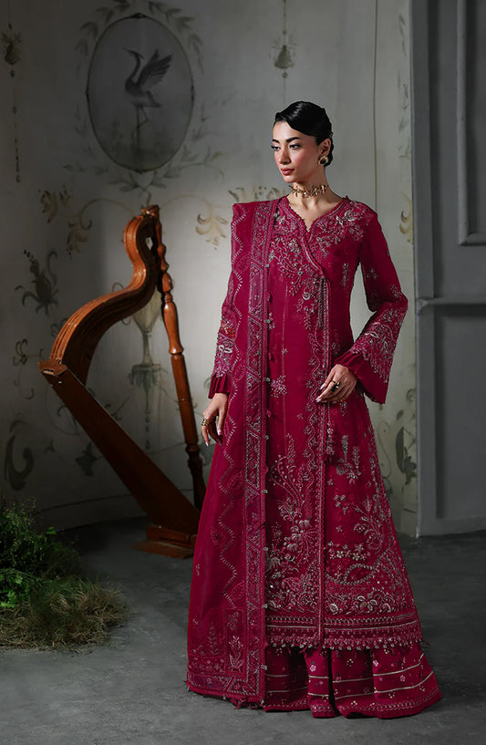 Elirah by Qalamkar Luxury Embroidered Organza Unstitched 3 Piece Suit - MF-05 AMARIS - QL25ELR - Hot Pink - Formals Collection