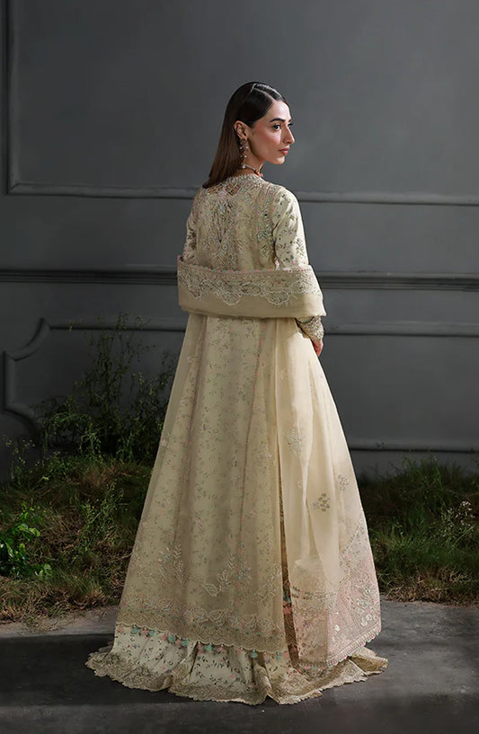 Elirah by Qalamkar Luxury Embroidered Organza Unstitched 3 Piece Suit - MF-04 IVORY GRACE - QL25ELR - Ivory - Formals Collection