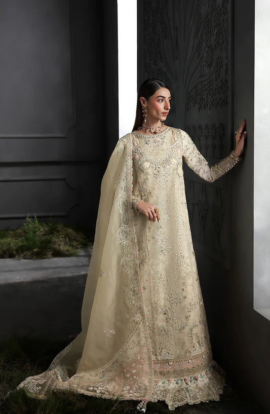 Elirah by Qalamkar Luxury Embroidered Organza Unstitched 3 Piece Suit - MF-04 IVORY GRACE - QL25ELR - Ivory - Formals Collection