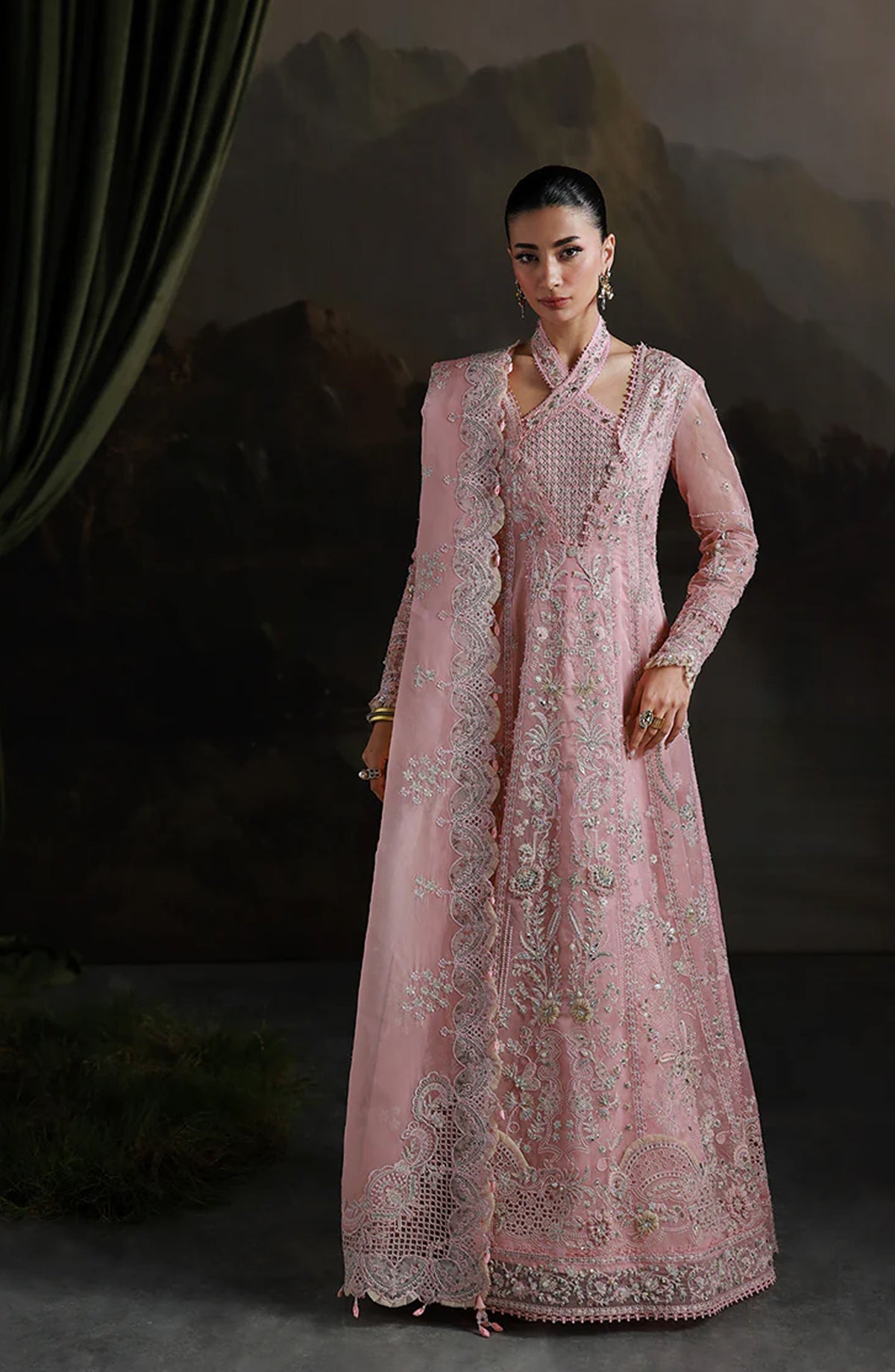 Elirah by Qalamkar Luxury Embroidered Organza Unstitched 3 Piece Suit - MF-03 BLUSH REVERIE - QL25ELR - Pink - Formals Collection