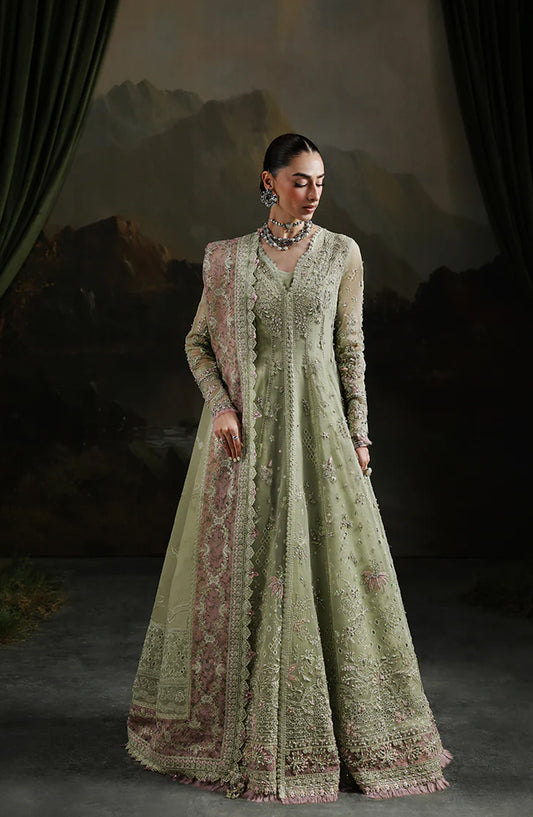 Elirah by Qalamkar Luxury Embroidered Organza Unstitched 3 Piece Suit - MF-02 SAGE AURA - QL25ELR - Green - Formals Collection