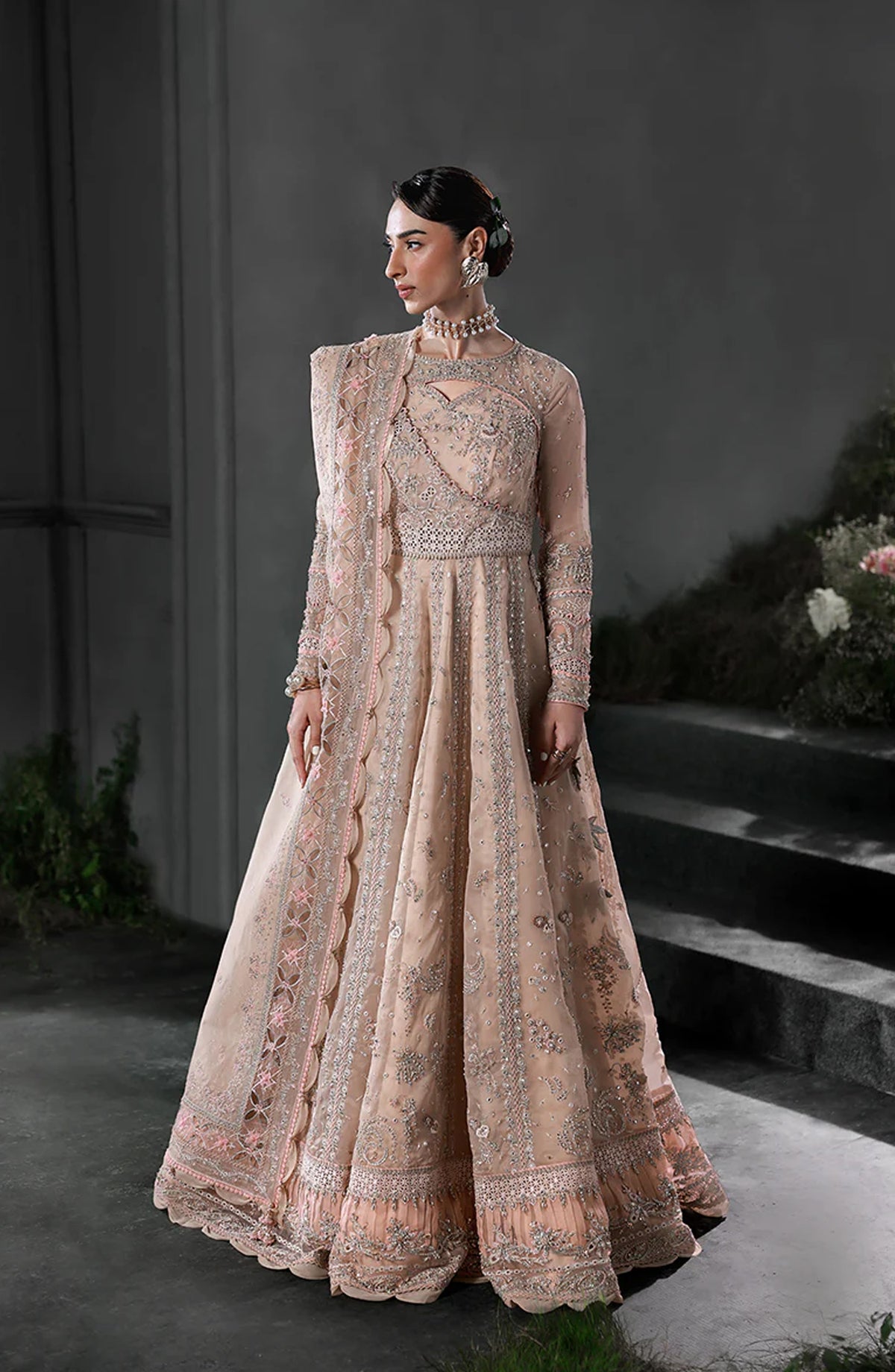 Elirah by Qalamkar Luxury Embroidered Organza Unstitched 3 Piece Suit - MF-01 LUSTRA - QL25ELR - Pink - Formals Collection