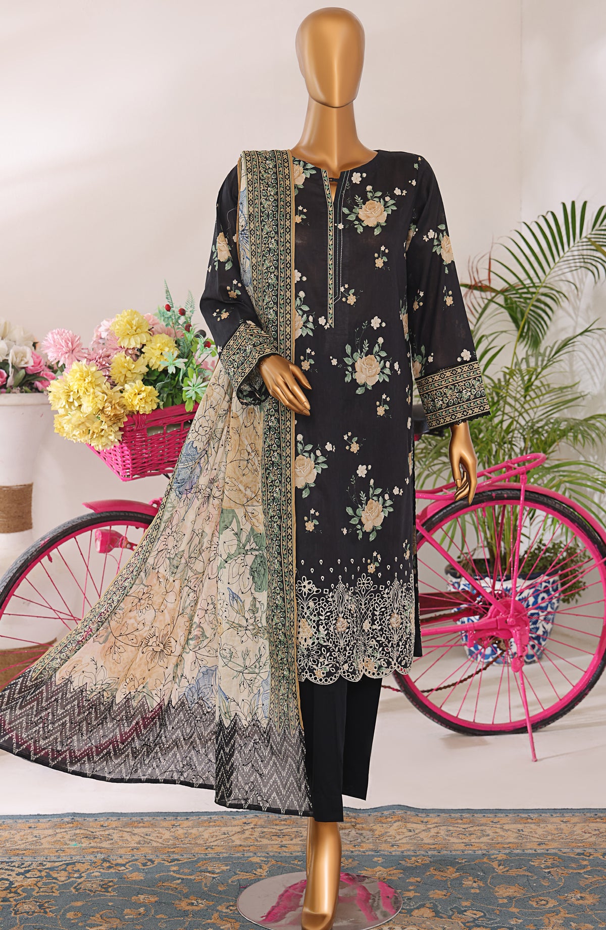 Elite by HZ Textiles Embroidered Lawn Unstitched 3 Piece Suit - ELC-809 - HZ26ELT - Black - Summer Collection