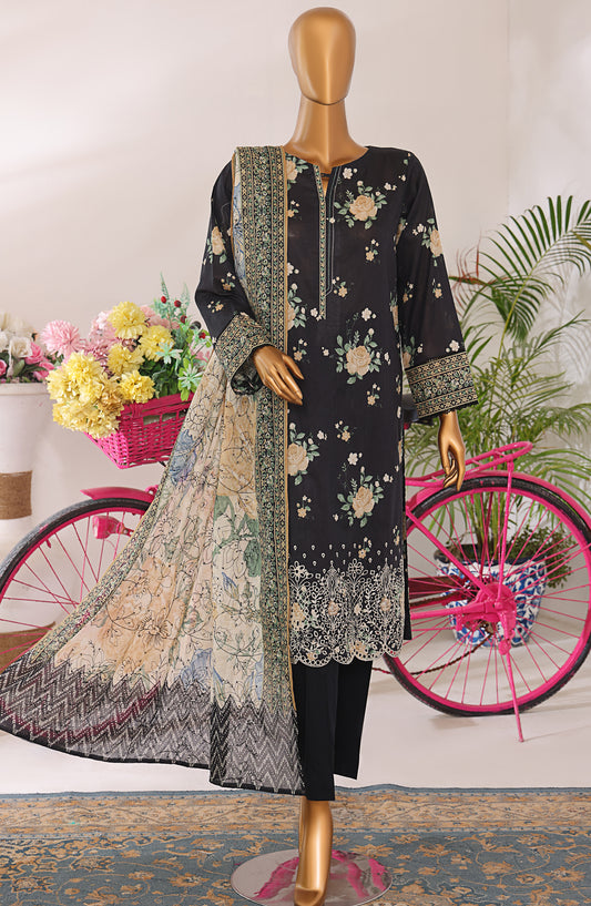 Elite by HZ Textiles Embroidered Lawn Unstitched 3 Piece Suit - ELC-809 - HZ26ELT - Black - Summer Collection