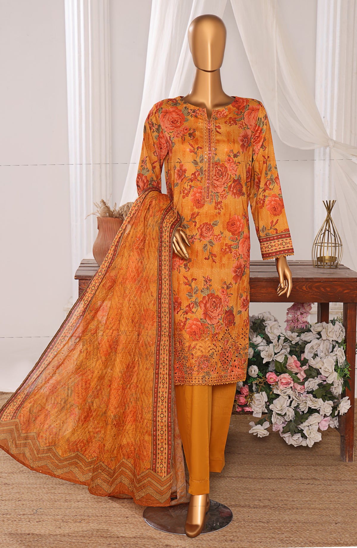 Elite by HZ Textiles Embroidered Lawn Unstitched 3 Piece Suit - ELC-810 - HZ26ELT - Orange - Summer Collection