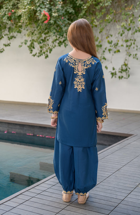 Fresh Birds Embroidered Cotton Lawn Stitched 2 Piece Suit - Ellie - FBR26FS - Dark blue - Festive Girls Collection