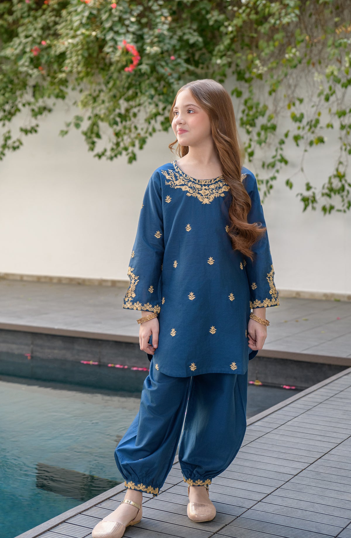 Fresh Birds Embroidered Cotton Lawn Stitched 2 Piece Suit - Ellie - FBR26FS - Dark blue - Festive Girls Collection